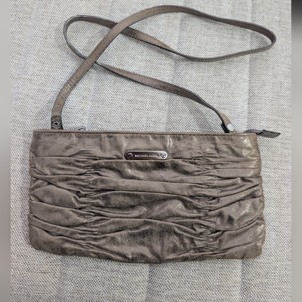NWOT Michael Kors Webster metallic leather ruched convertible clutch